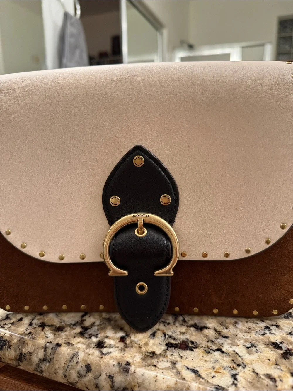 Coach Two-Tone Blush, Chestnut & Black Leather Crossbody